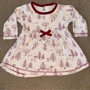 5/$20 Charming Cream and Red baby Casual Dress, winter theme, deer & snowman​